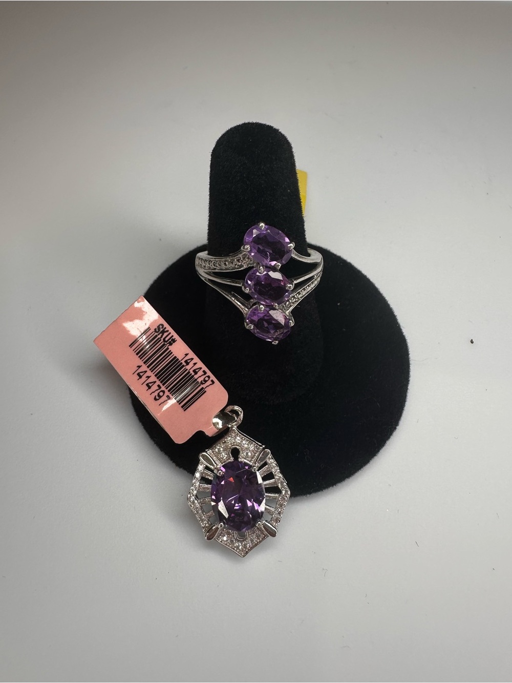 Sterling Silver Purple Gemstone Ring and Pendant Set